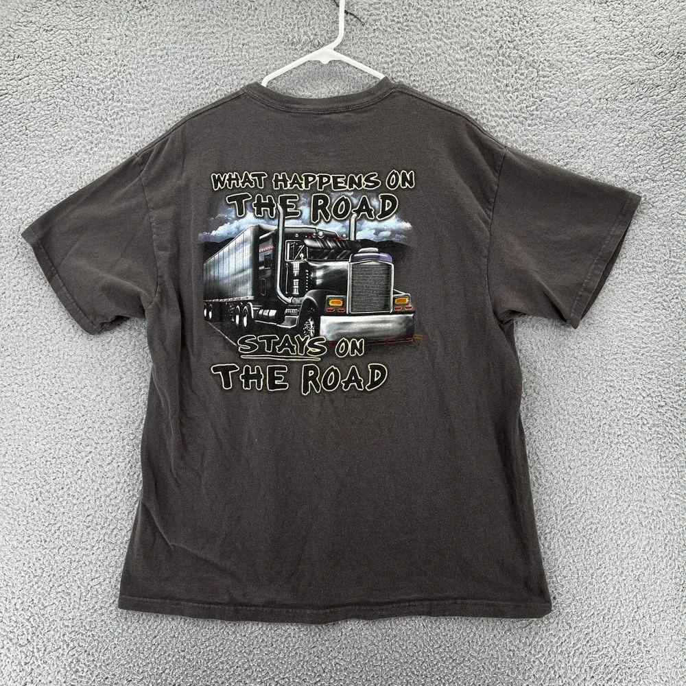 VTG Y2k Delta Magnum Weight Trucker Shirt Men XL Black What Happens On The Road